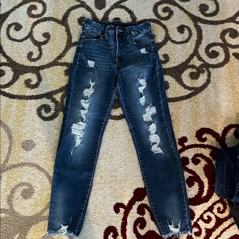 Aeropostale High Rise Distressed Dark Blue Jeans
